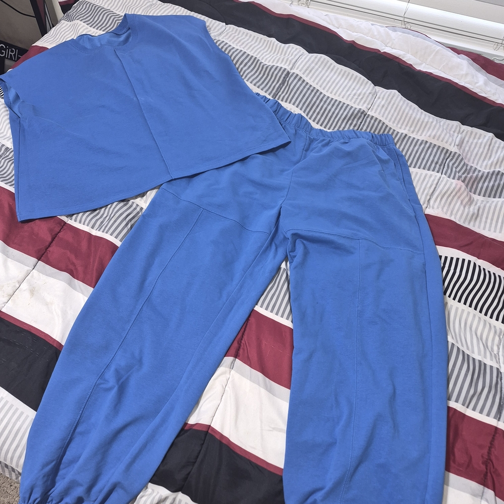 Blue Two-Piece Loungewear Set - Top & Jogger Pants